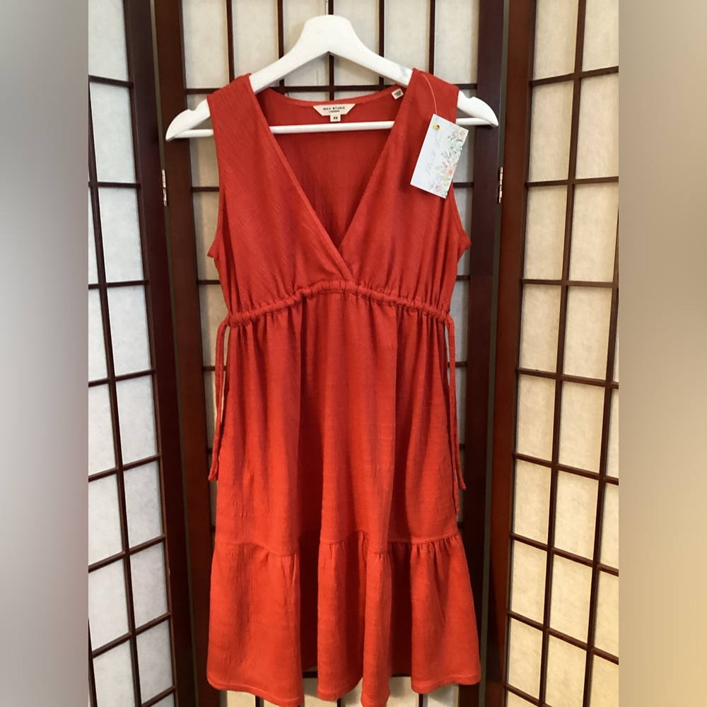 MAX STUDIO London “Couper” merled drawstring sleeveless mini dress.